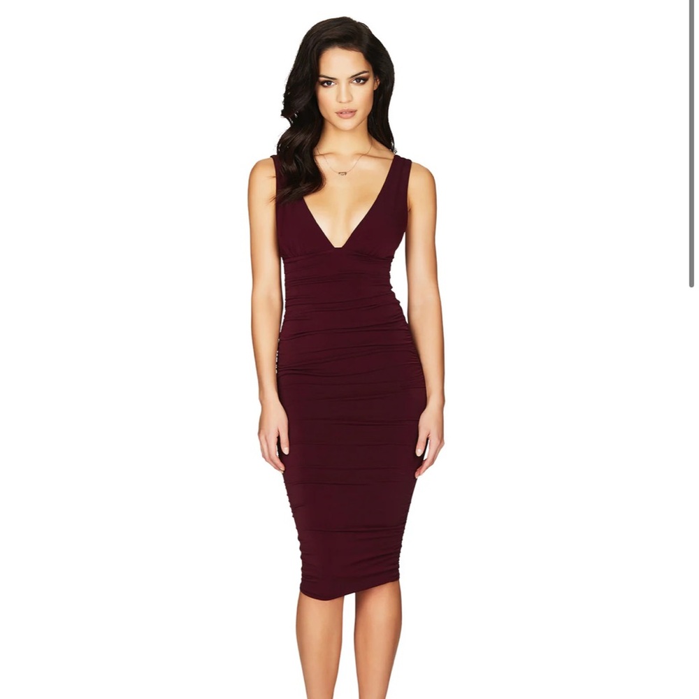 Nookie Deep Burgundy Bodycon Midi Dress